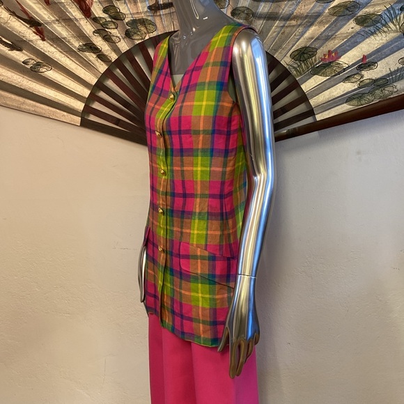 Plaid Linen Adrienne Vittadini Vest, S - Picture 2 of 4